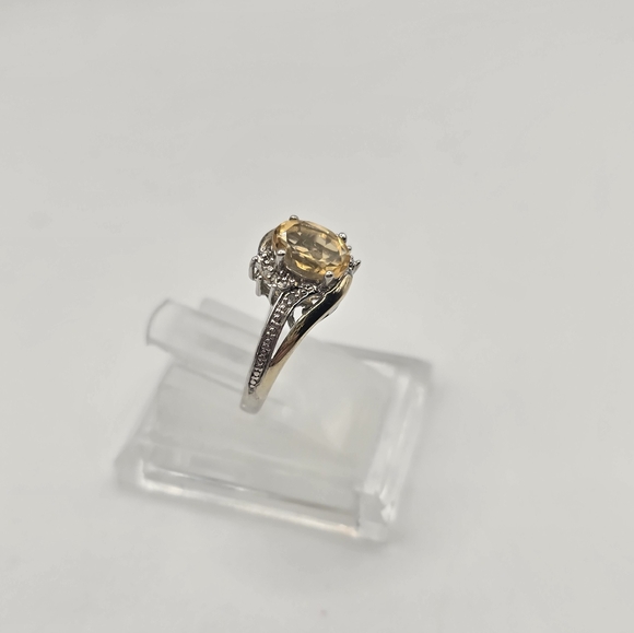 Sterling Silver 10K Gold Citrine Diamond Ring size 7 RL - Picture 3 of 6